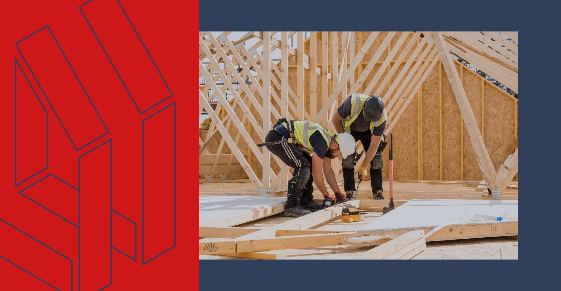 Two DTS Members constructing wooden wood trusses