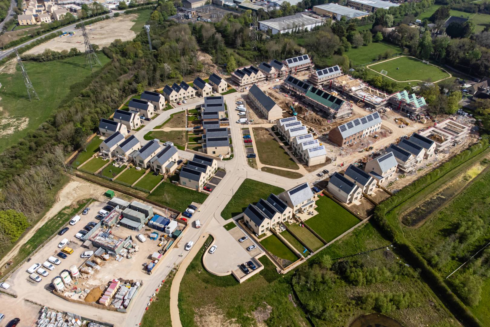 Stonewood Homes Siddington - 04.05.23 - 79-Large An aerial photograph of a housing development using Donaldson Timber Systems's products